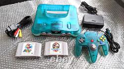 NINTENDO64 Console Bundle Clear Blue Excellent+Mario Kart 64+Super Mario 64