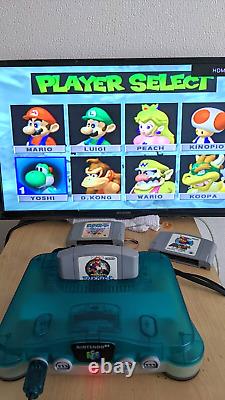 NINTENDO64 Console Bundle Clear Blue Excellent+Mario Kart 64+Super Mario 64