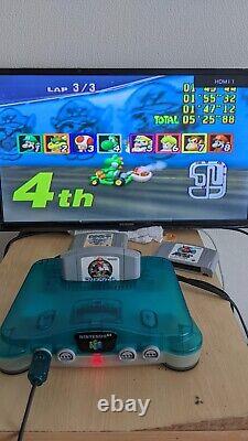 NINTENDO64 Console Bundle Clear Blue Excellent+Mario Kart 64+Super Mario 64