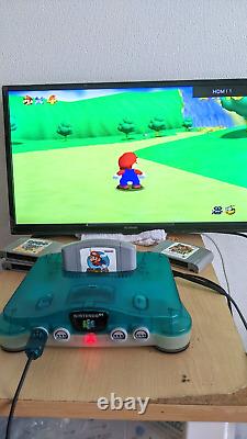 NINTENDO64 Console Bundle Clear Blue Excellent+Mario Kart 64+Super Mario 64