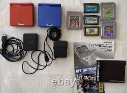 Nintendo Game Boy Advance SP Blue & Red Mario Kart, Super Mario 3 Mario World 2