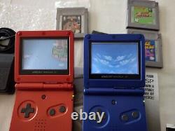 Nintendo Game Boy Advance SP Blue & Red Mario Kart, Super Mario 3 Mario World 2