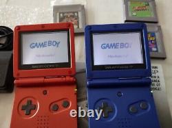 Nintendo Game Boy Advance SP Blue & Red Mario Kart, Super Mario 3 Mario World 2